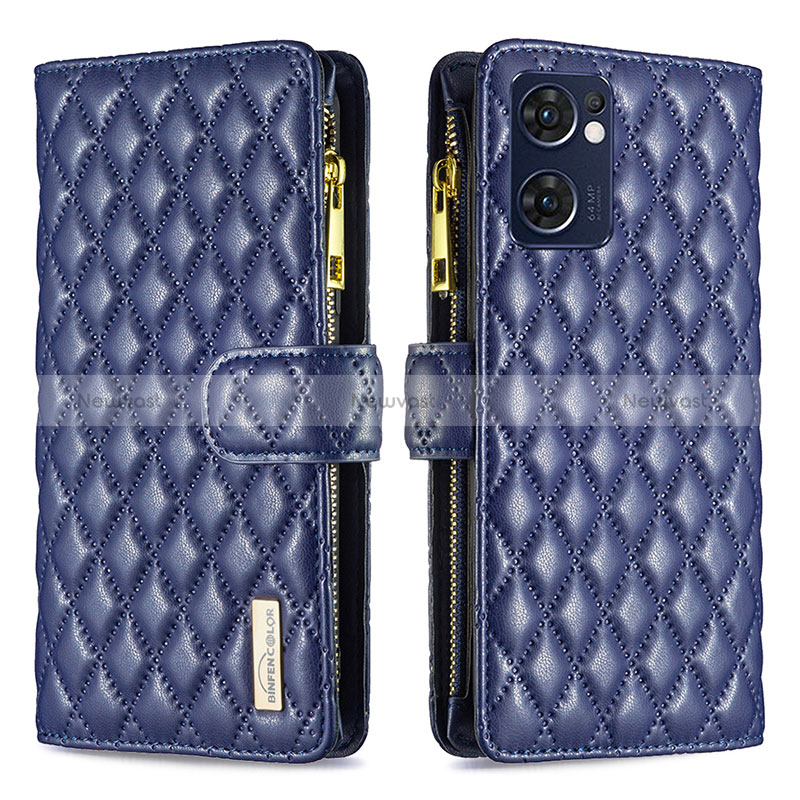 Leather Case Stands Flip Cover Holder B12F for Oppo Reno7 5G Blue