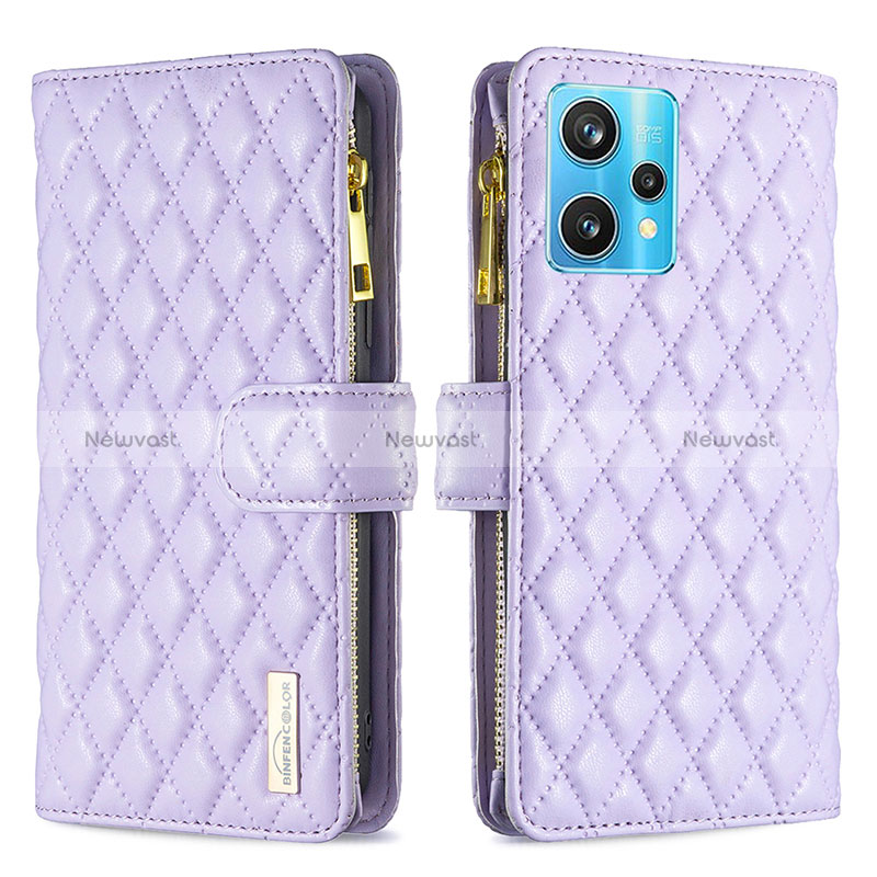 Leather Case Stands Flip Cover Holder B12F for Realme 9 Pro+ Plus 5G Purple