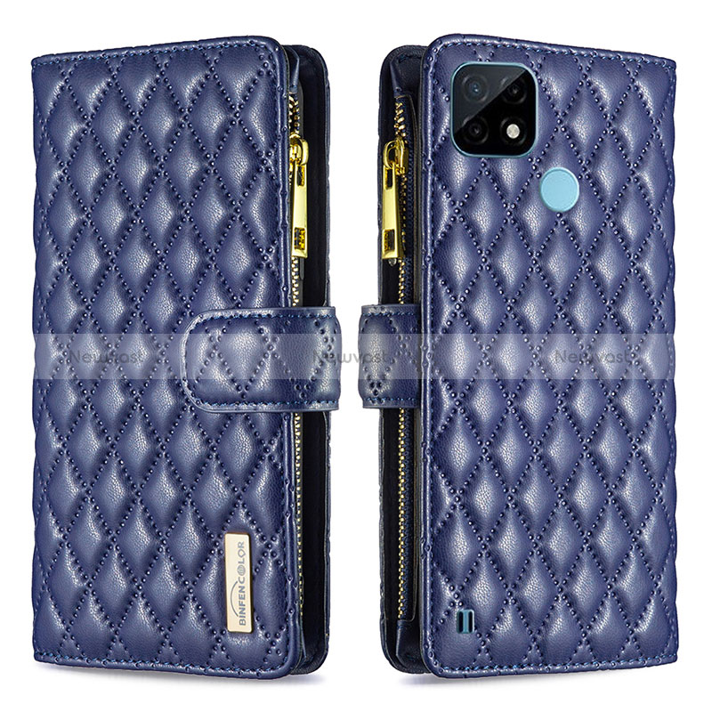 Leather Case Stands Flip Cover Holder B12F for Realme C21 Blue