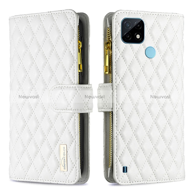 Leather Case Stands Flip Cover Holder B12F for Realme C21 White