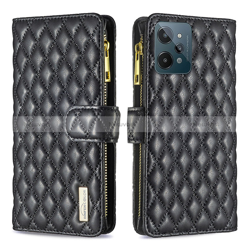 Leather Case Stands Flip Cover Holder B12F for Realme C31 Black