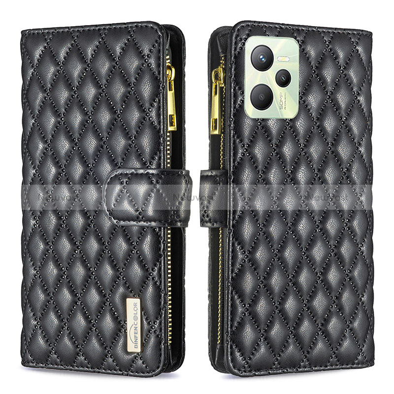 Leather Case Stands Flip Cover Holder B12F for Realme C35 Black