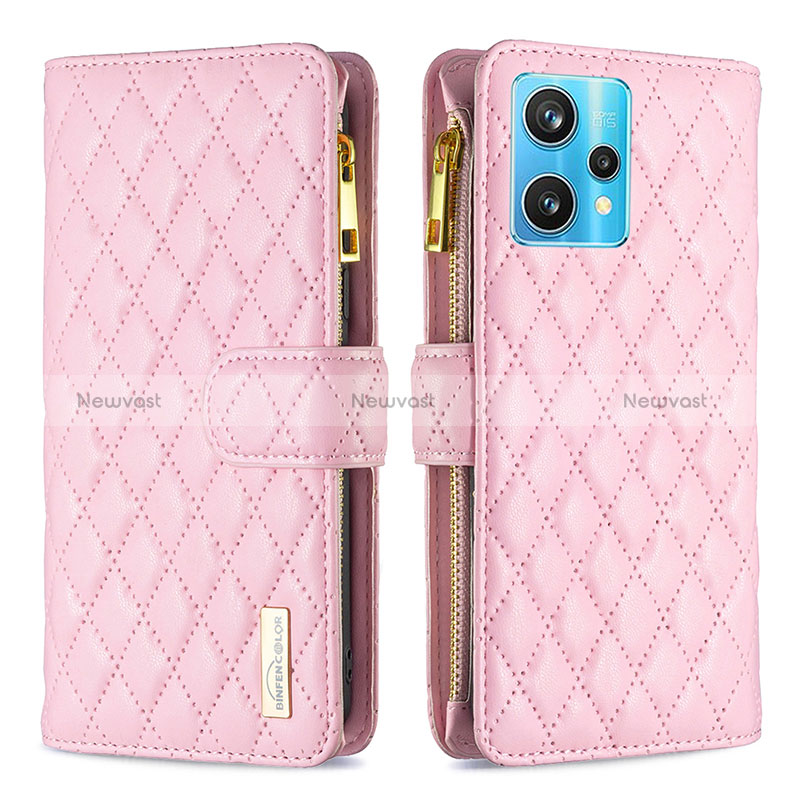 Leather Case Stands Flip Cover Holder B12F for Realme Narzo 50 Pro 5G Rose Gold