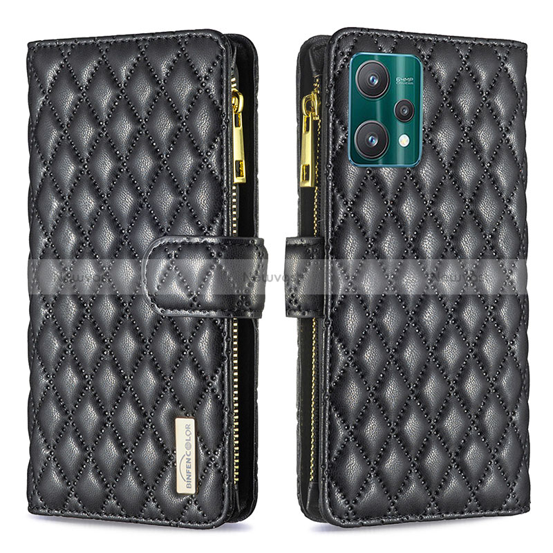 Leather Case Stands Flip Cover Holder B12F for Realme V25 5G Black