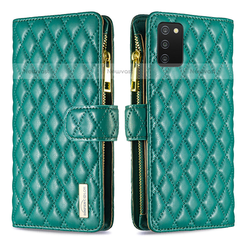 Leather Case Stands Flip Cover Holder B12F for Samsung Galaxy A02s Green