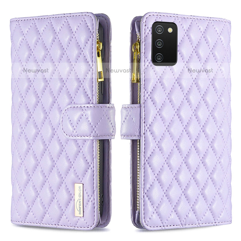 Leather Case Stands Flip Cover Holder B12F for Samsung Galaxy A02s Purple