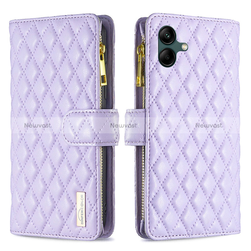 Leather Case Stands Flip Cover Holder B12F for Samsung Galaxy A04 4G Purple