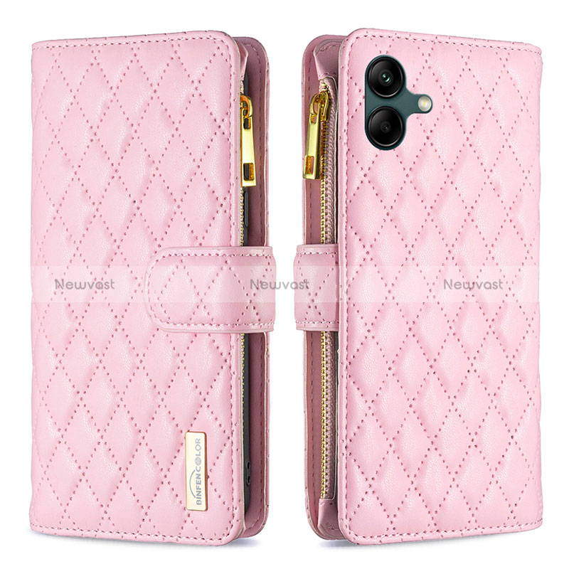 Leather Case Stands Flip Cover Holder B12F for Samsung Galaxy A04 4G Rose Gold