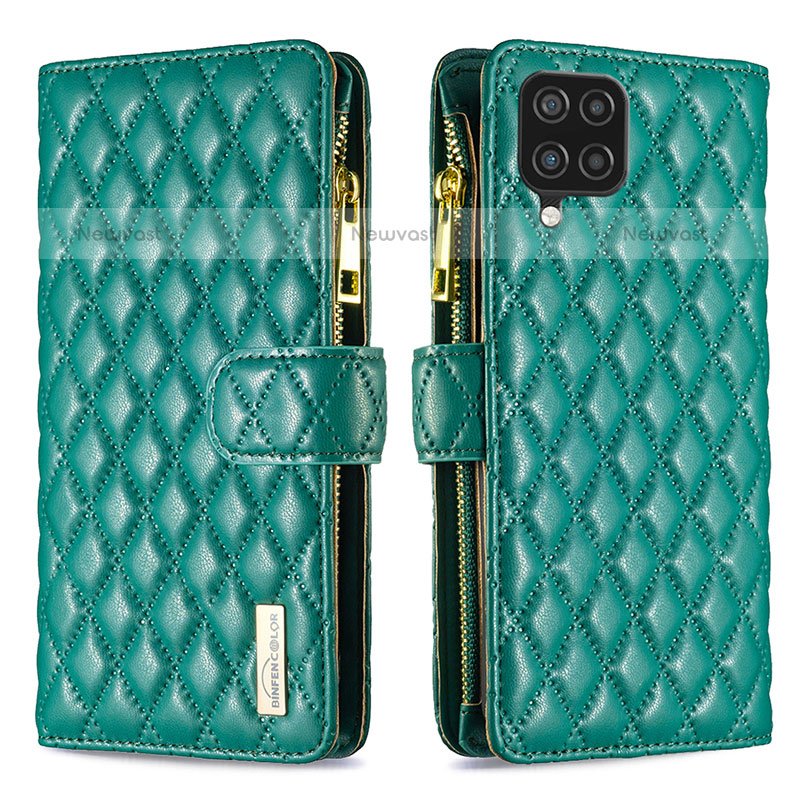 Leather Case Stands Flip Cover Holder B12F for Samsung Galaxy A12 Green