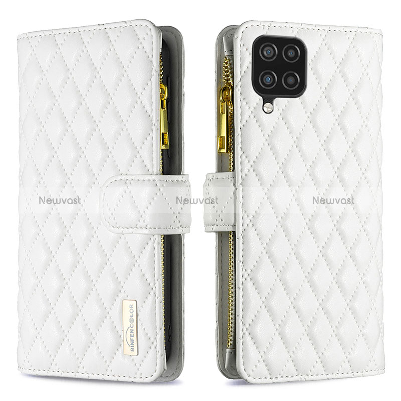 Leather Case Stands Flip Cover Holder B12F for Samsung Galaxy A12 Nacho White