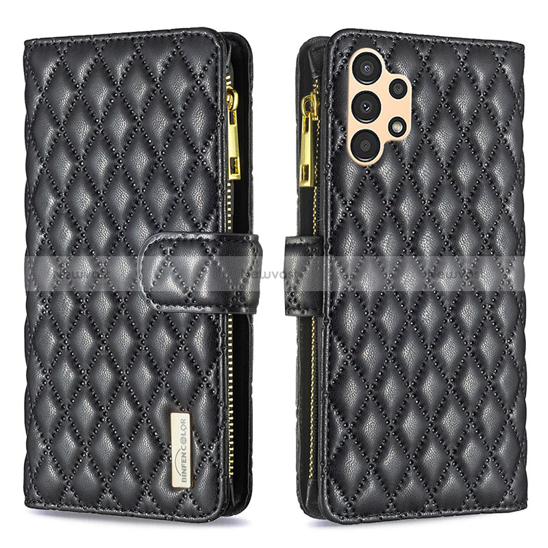 Leather Case Stands Flip Cover Holder B12F for Samsung Galaxy A13 4G Black