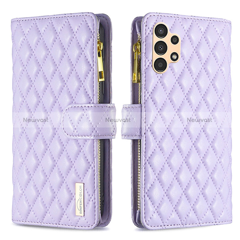 Leather Case Stands Flip Cover Holder B12F for Samsung Galaxy A13 4G Purple