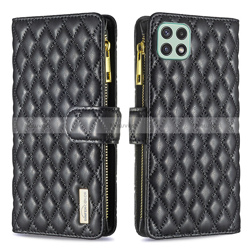 Leather Case Stands Flip Cover Holder B12F for Samsung Galaxy A22 5G Black