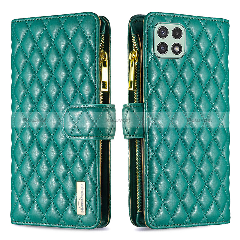 Leather Case Stands Flip Cover Holder B12F for Samsung Galaxy A22 5G Green