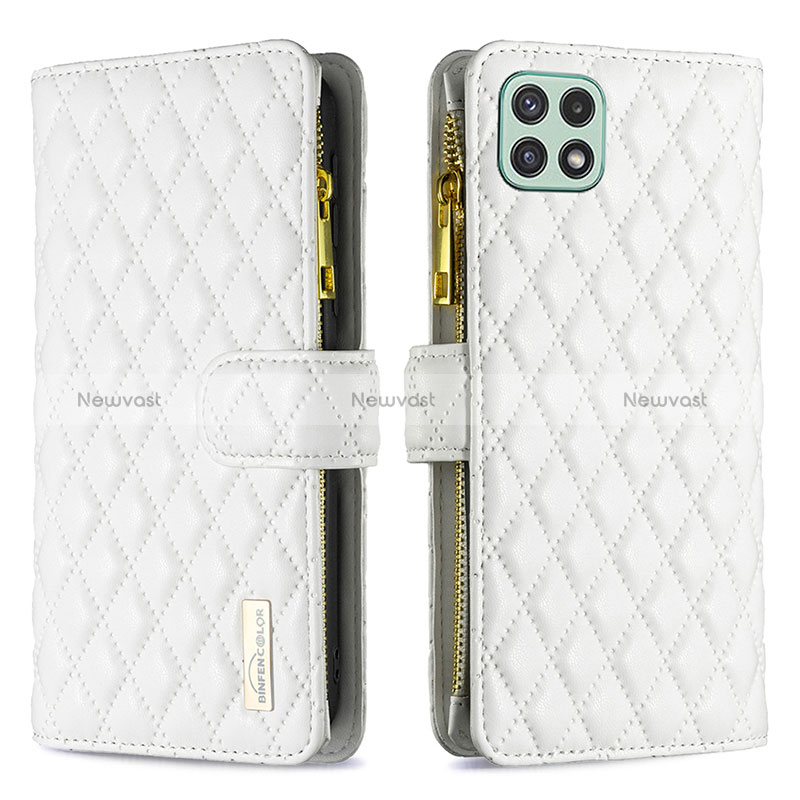 Leather Case Stands Flip Cover Holder B12F for Samsung Galaxy A22 5G White