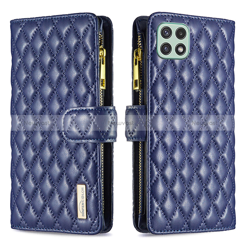 Leather Case Stands Flip Cover Holder B12F for Samsung Galaxy A22s 5G Blue