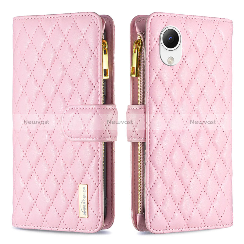 Leather Case Stands Flip Cover Holder B12F for Samsung Galaxy A23s Rose Gold