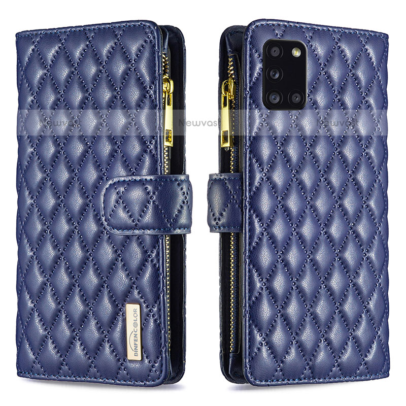 Leather Case Stands Flip Cover Holder B12F for Samsung Galaxy A31 Blue