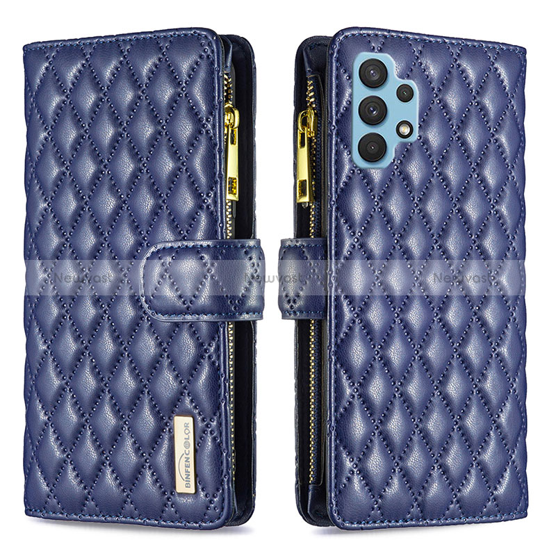 Leather Case Stands Flip Cover Holder B12F for Samsung Galaxy A32 5G Blue