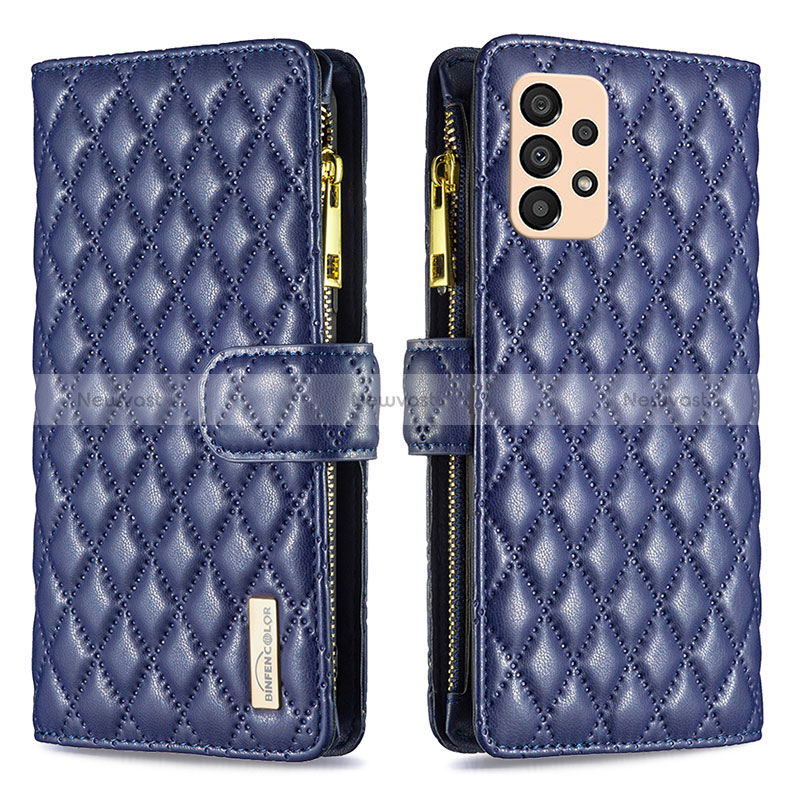 Leather Case Stands Flip Cover Holder B12F for Samsung Galaxy A33 5G Blue