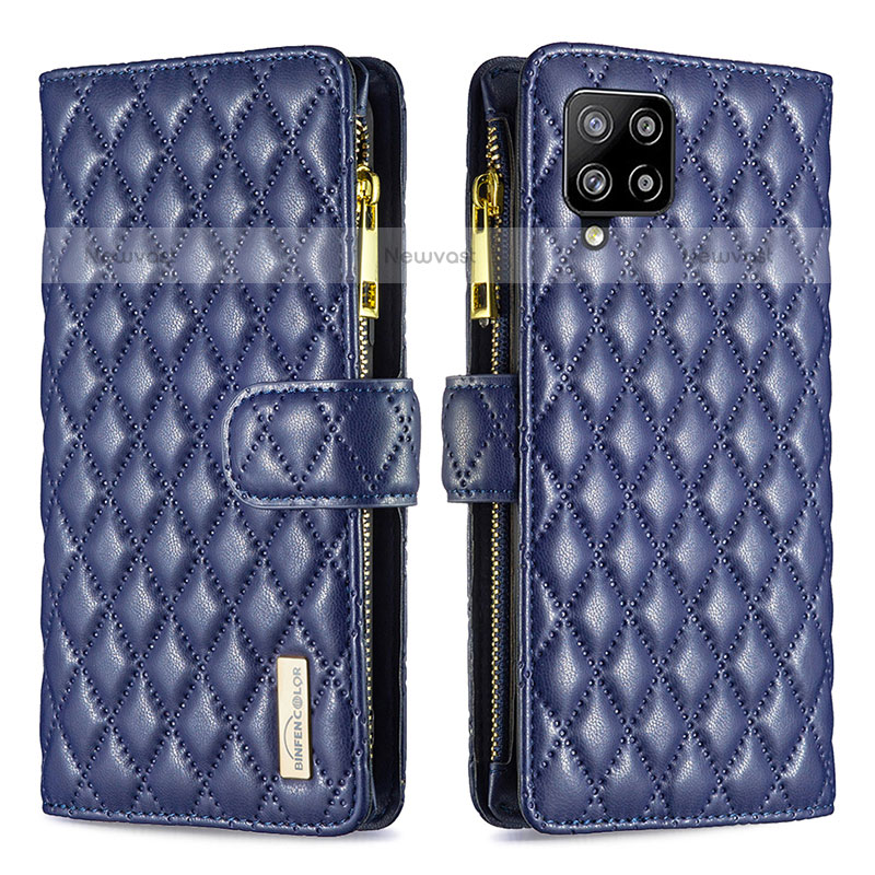 Leather Case Stands Flip Cover Holder B12F for Samsung Galaxy A42 5G Blue