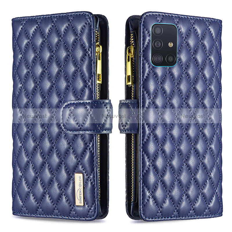 Leather Case Stands Flip Cover Holder B12F for Samsung Galaxy A51 5G Blue