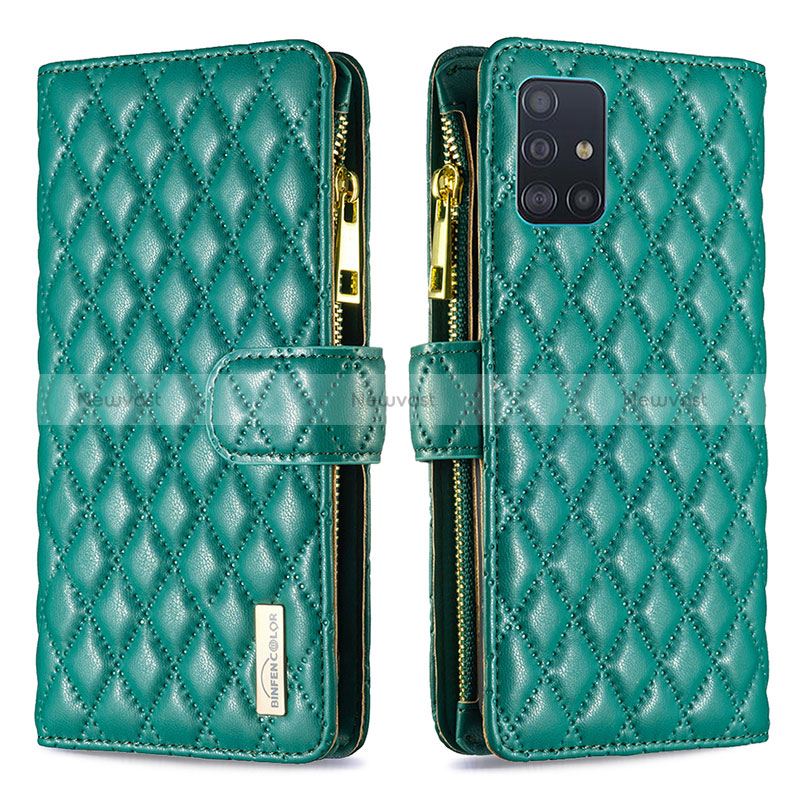 Leather Case Stands Flip Cover Holder B12F for Samsung Galaxy A51 5G Green