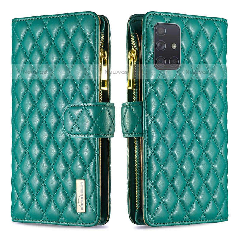 Leather Case Stands Flip Cover Holder B12F for Samsung Galaxy A71 4G A715 Green
