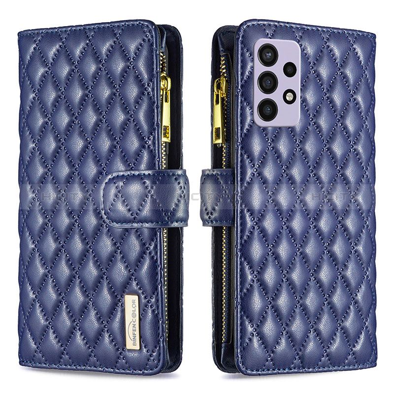 Leather Case Stands Flip Cover Holder B12F for Samsung Galaxy A72 4G Blue