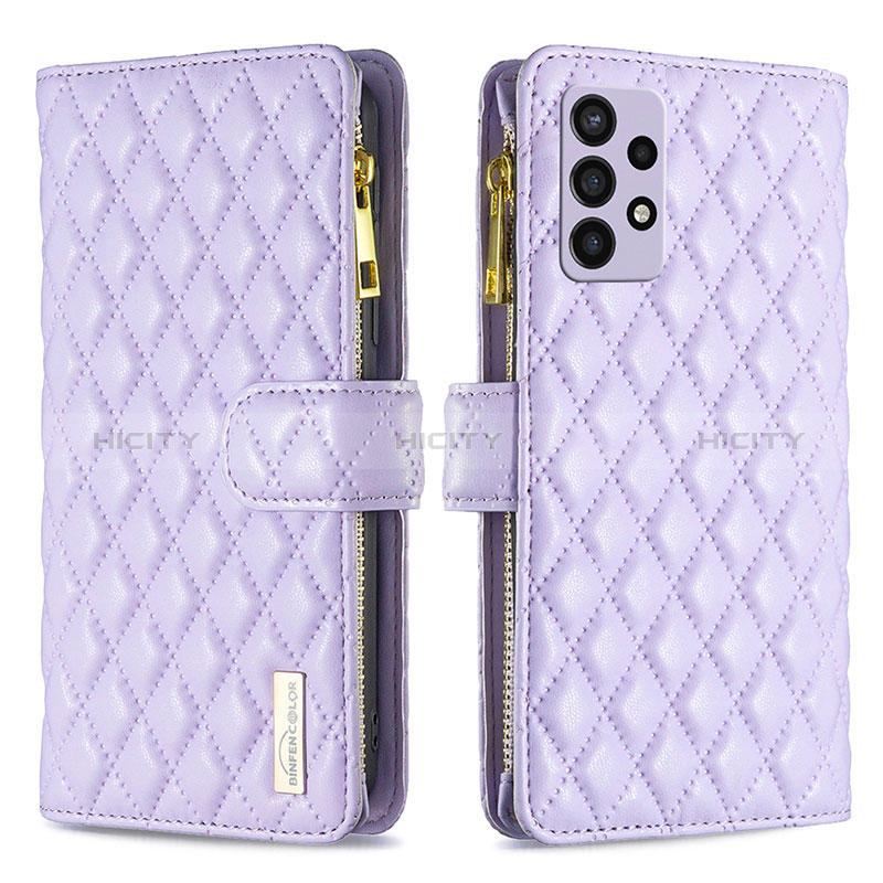 Leather Case Stands Flip Cover Holder B12F for Samsung Galaxy A72 4G Purple