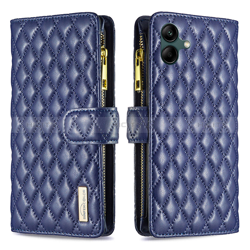 Leather Case Stands Flip Cover Holder B12F for Samsung Galaxy F04 Blue