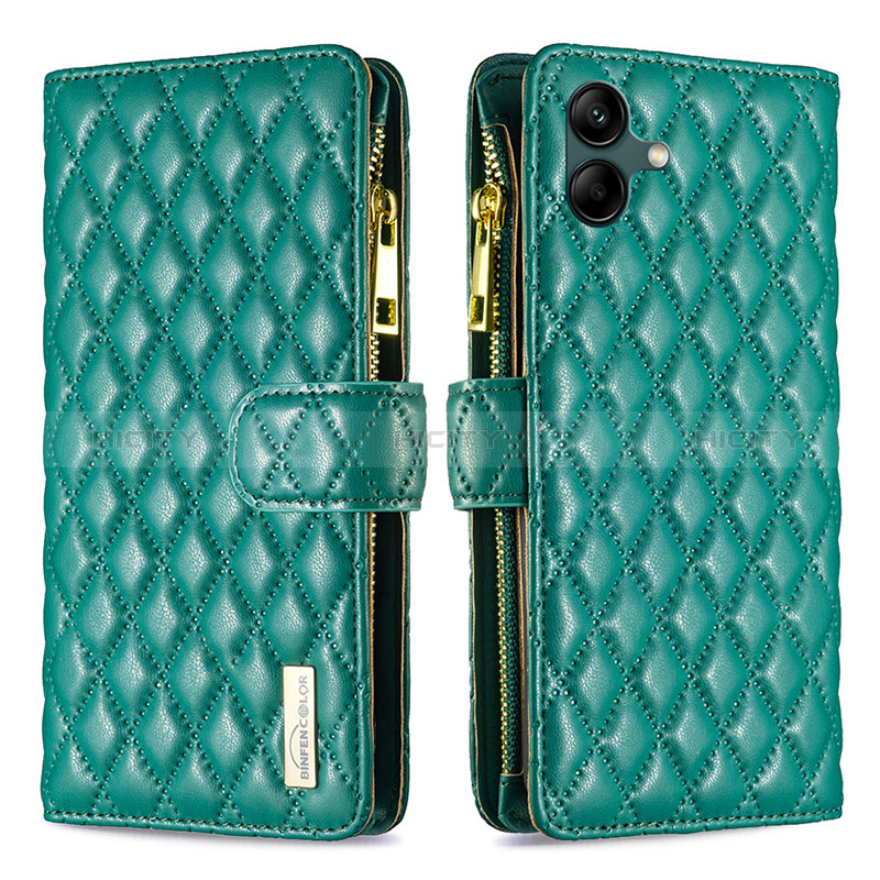 Leather Case Stands Flip Cover Holder B12F for Samsung Galaxy F04 Green