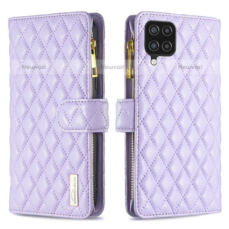 Leather Case Stands Flip Cover Holder B12F for Samsung Galaxy F12 Purple