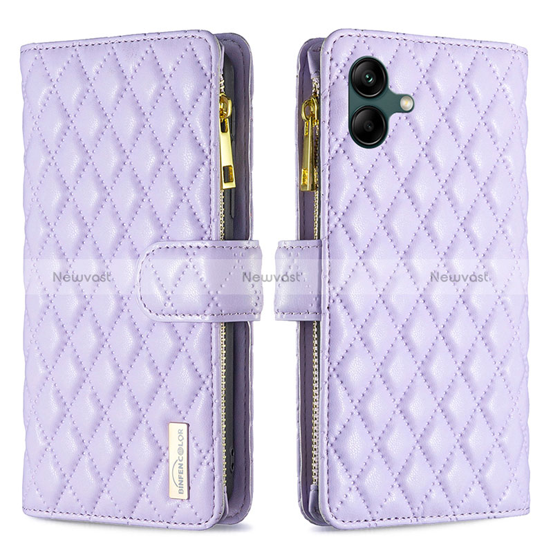 Leather Case Stands Flip Cover Holder B12F for Samsung Galaxy M04 Purple