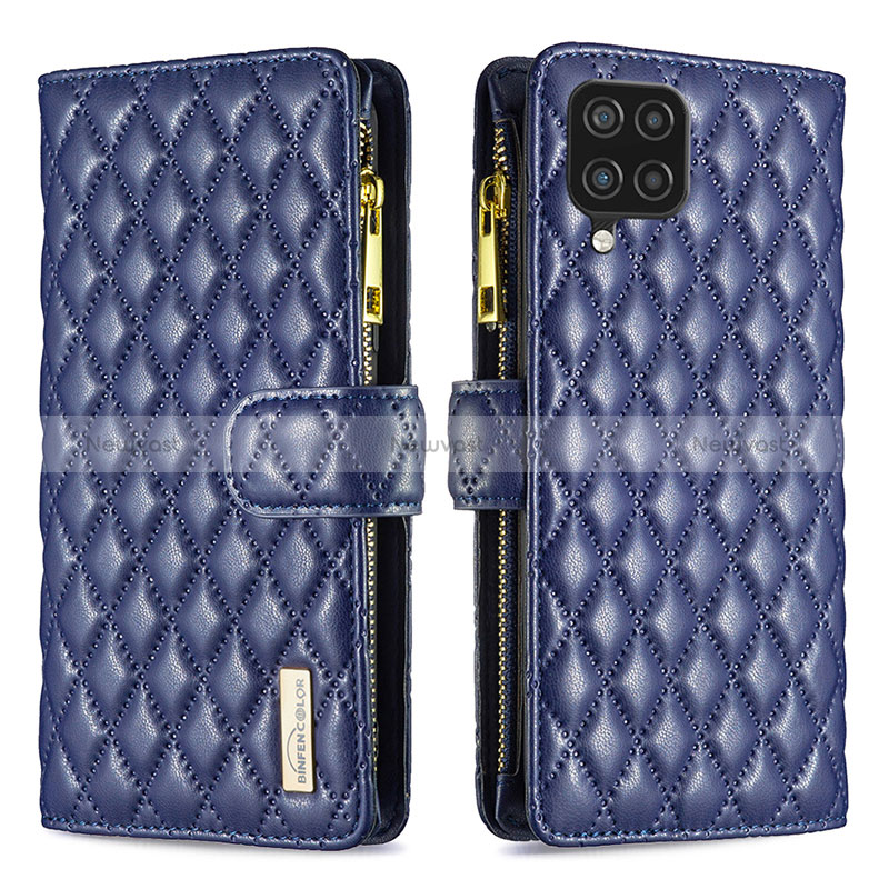 Leather Case Stands Flip Cover Holder B12F for Samsung Galaxy M12 Blue