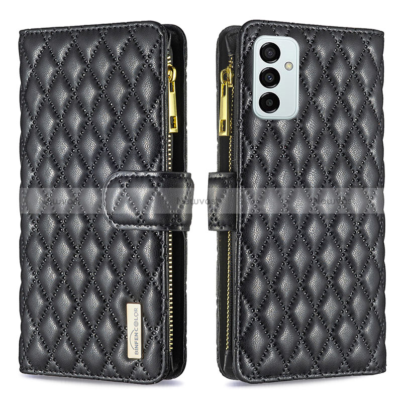 Leather Case Stands Flip Cover Holder B12F for Samsung Galaxy M23 5G Black