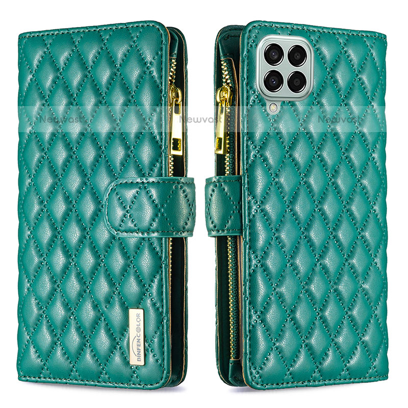 Leather Case Stands Flip Cover Holder B12F for Samsung Galaxy M33 5G Green