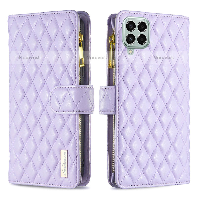 Leather Case Stands Flip Cover Holder B12F for Samsung Galaxy M33 5G Purple