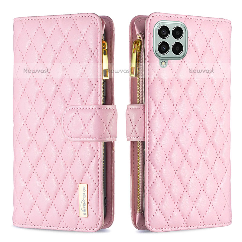 Leather Case Stands Flip Cover Holder B12F for Samsung Galaxy M33 5G Rose Gold