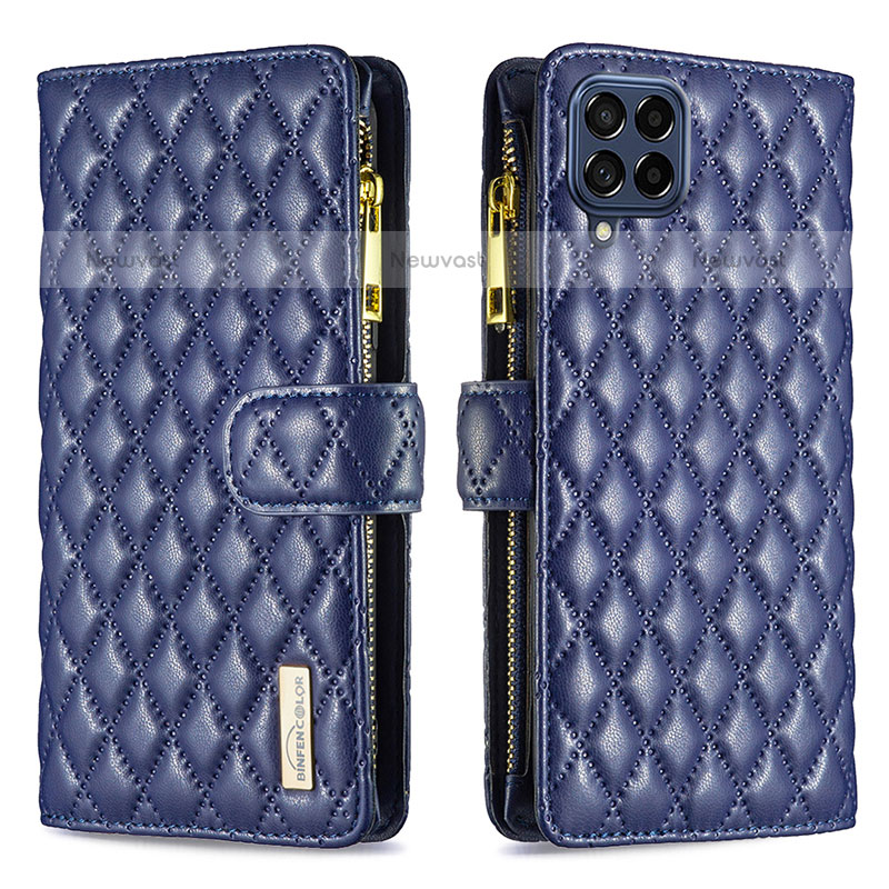 Leather Case Stands Flip Cover Holder B12F for Samsung Galaxy M53 5G Blue