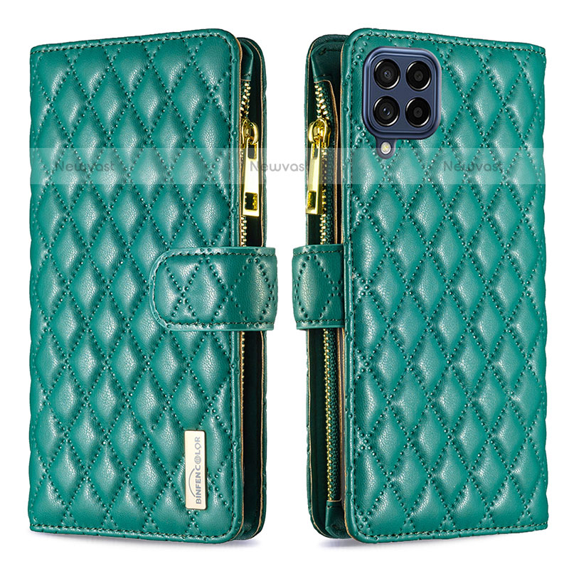 Leather Case Stands Flip Cover Holder B12F for Samsung Galaxy M53 5G Green