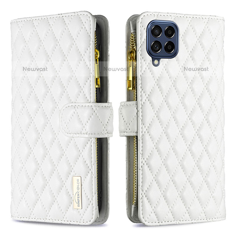 Leather Case Stands Flip Cover Holder B12F for Samsung Galaxy M53 5G White