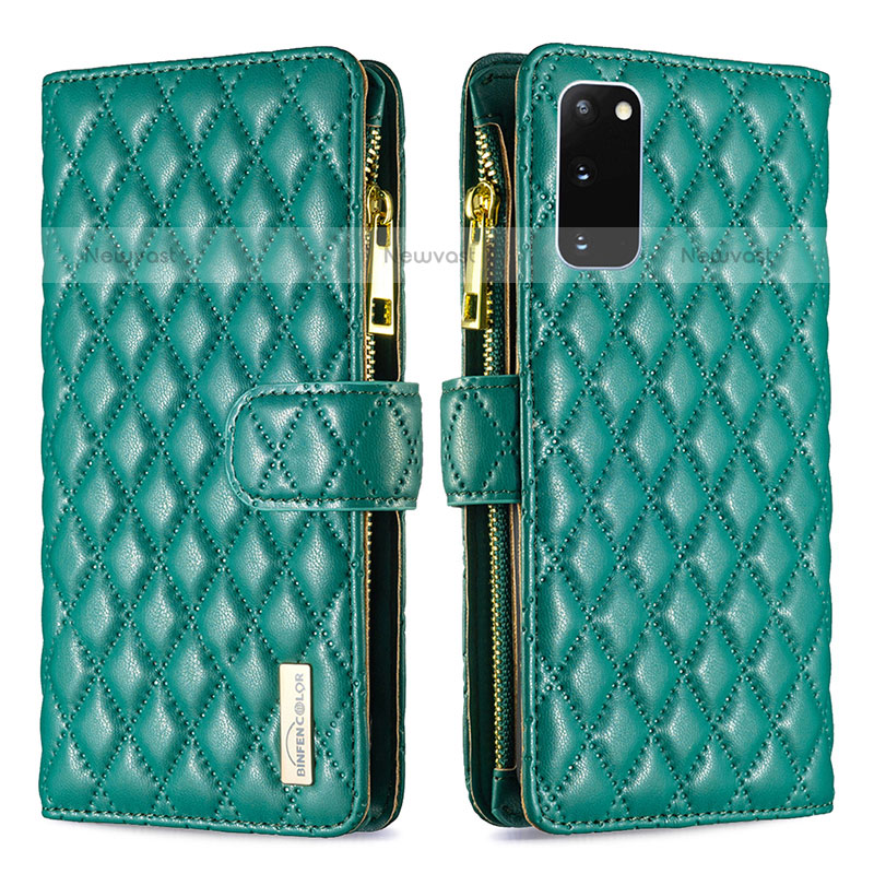 Leather Case Stands Flip Cover Holder B12F for Samsung Galaxy S20 5G Green