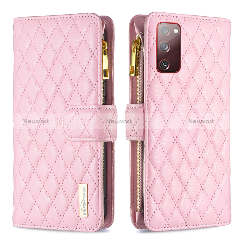 Leather Case Stands Flip Cover Holder B12F for Samsung Galaxy S20 FE (2022) 5G Rose Gold