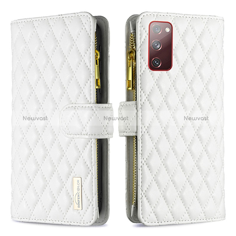 Leather Case Stands Flip Cover Holder B12F for Samsung Galaxy S20 FE (2022) 5G White