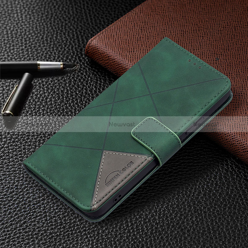 Leather Case Stands Flip Cover Holder B12F for Samsung Galaxy S24 Plus 5G Green