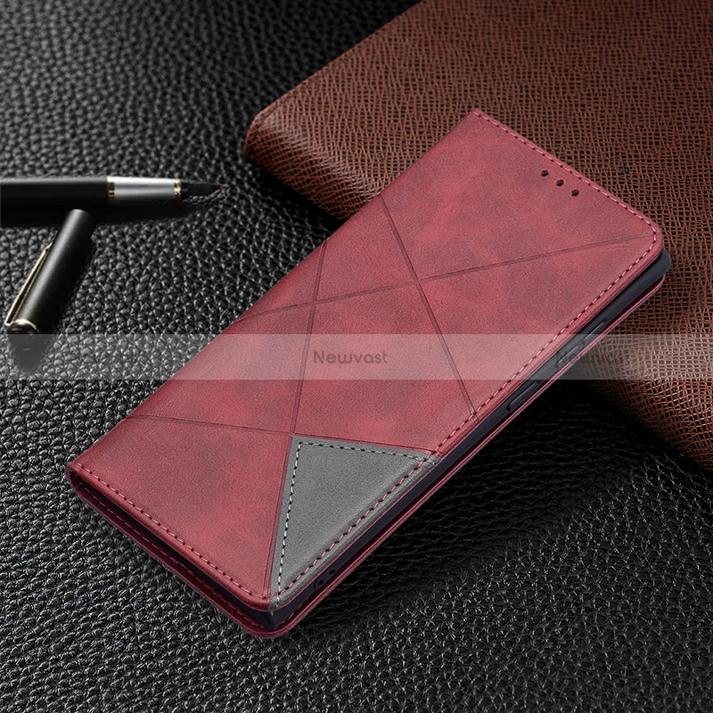 Leather Case Stands Flip Cover Holder B12F for Samsung Galaxy S24 Ultra 5G Red