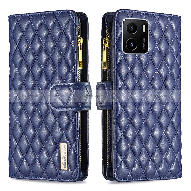 Leather Case Stands Flip Cover Holder B12F for Vivo iQOO U5x Blue