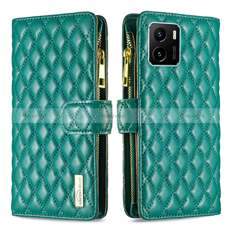 Leather Case Stands Flip Cover Holder B12F for Vivo Y01 Green