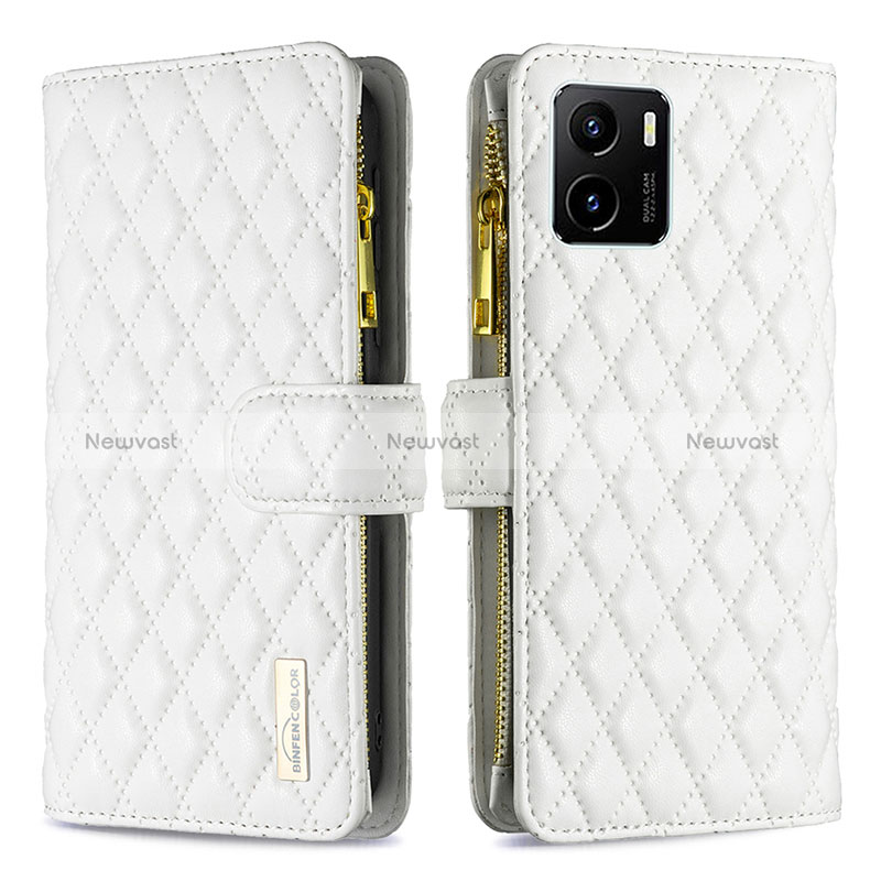 Leather Case Stands Flip Cover Holder B12F for Vivo Y01 White